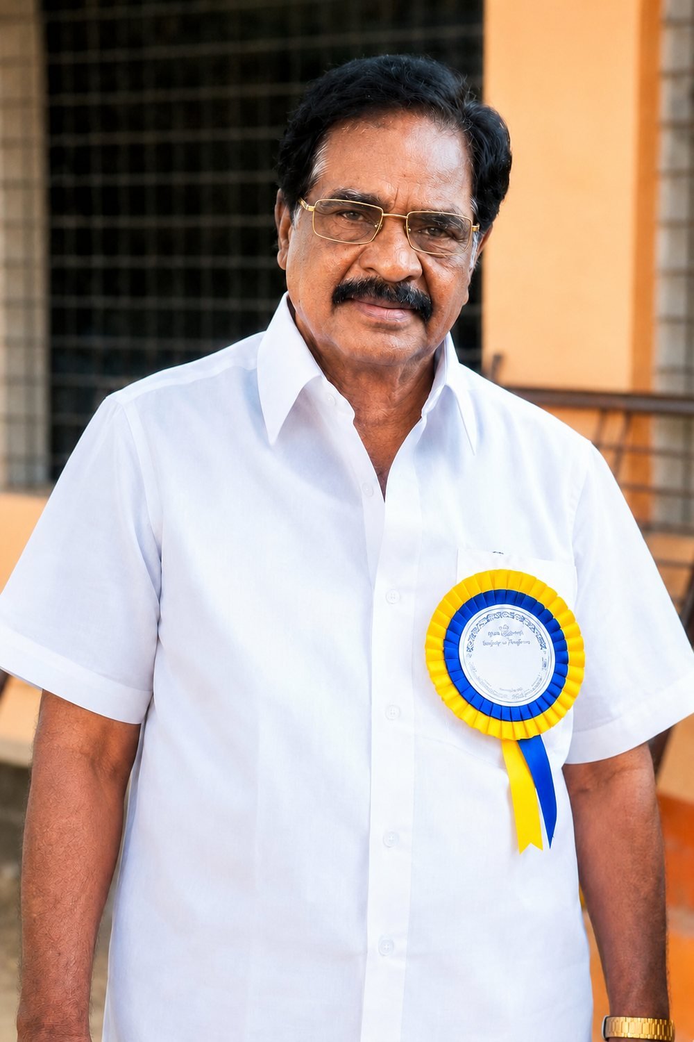 Dr. M. Christopher wearing an award rosette